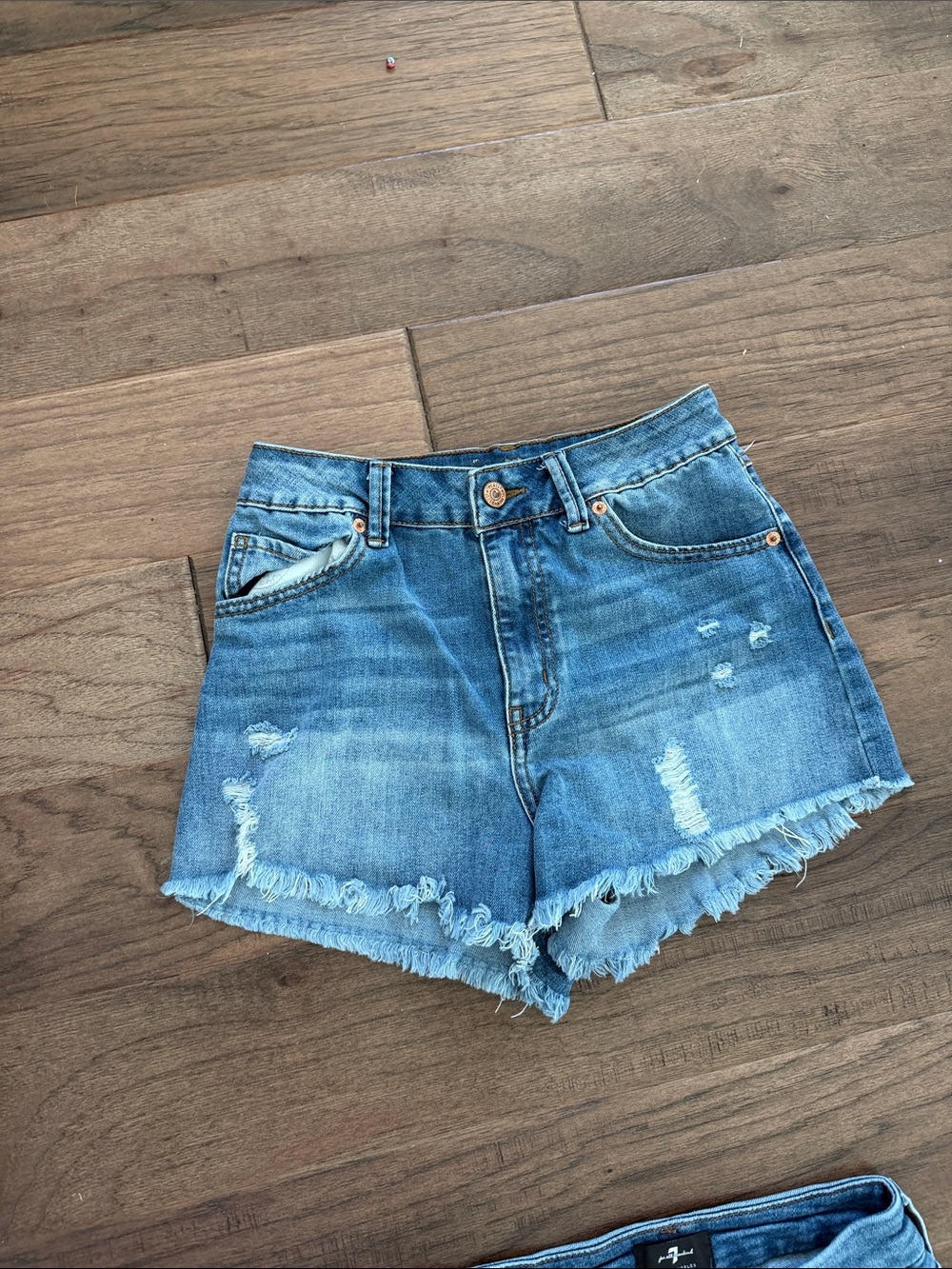 High-Rise Distressed Blue Denim Shorts for Women